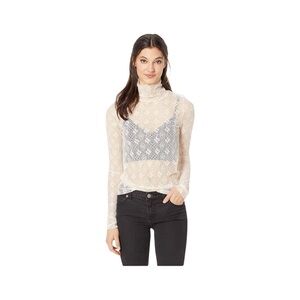 Free People Sweet Memories cream Sheer Lace Turtleneck Top Women's Small EUC